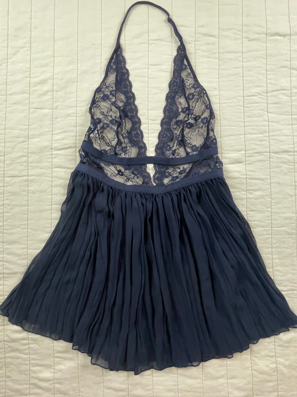 Victoria's Secret Navy Chiffon Pleated Babydoll Lingerie Dress Med